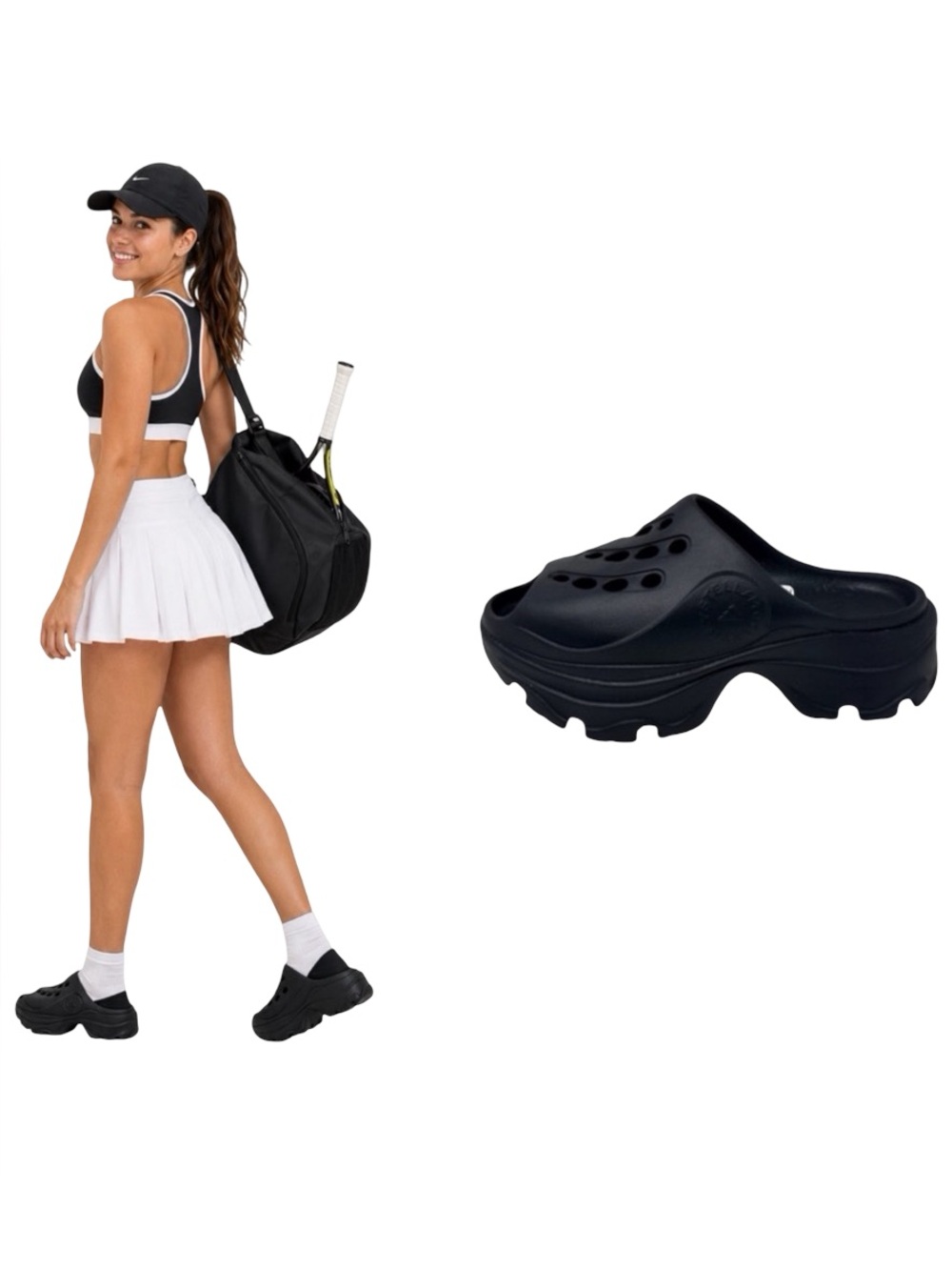 Adidas by Stella McCartney Clogs Size 9 Black Platform Sporty Slides Lightweight